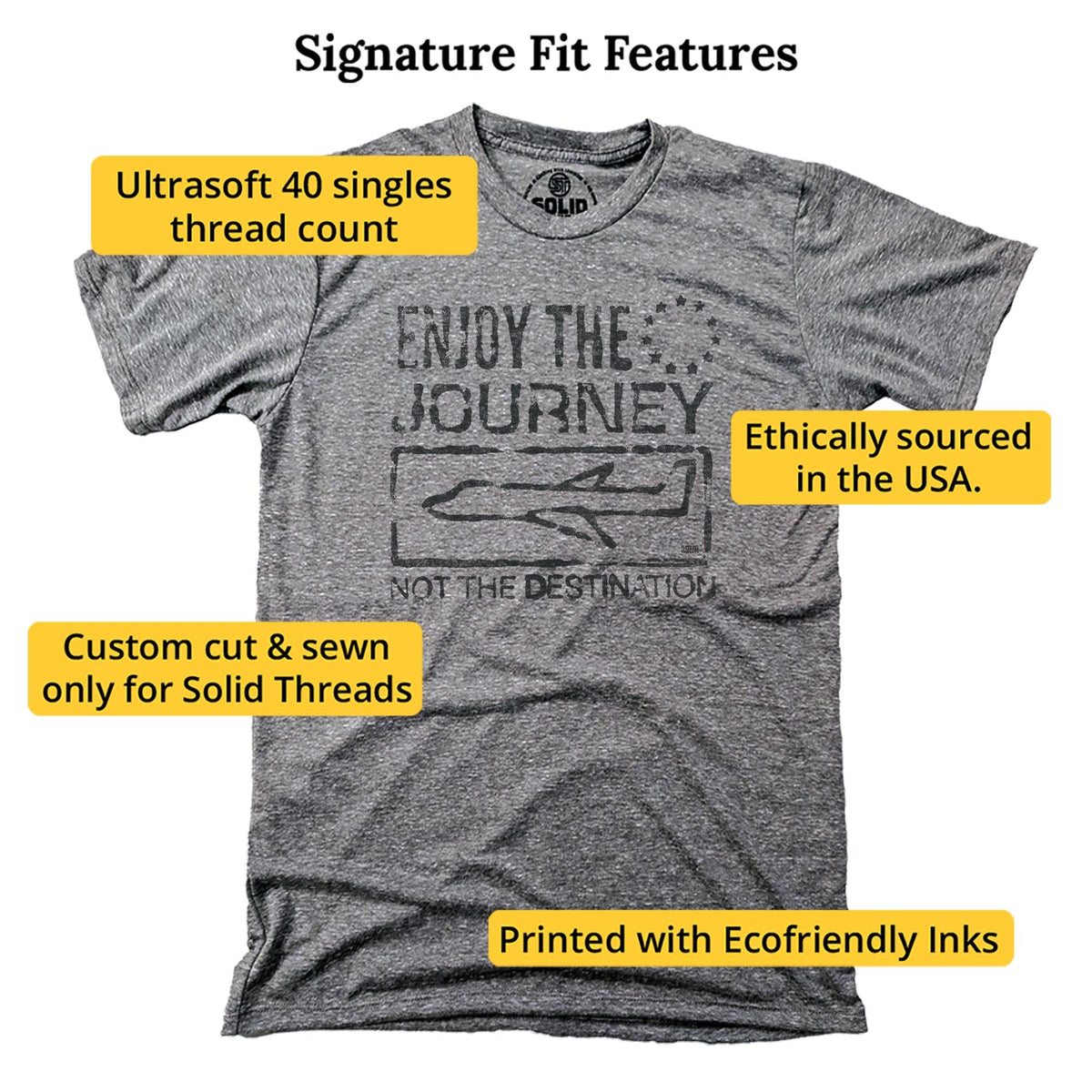 Enjoy The Journey Not The Destination Cool Signature T-shirt in Triblend Grey - Fit Attributes