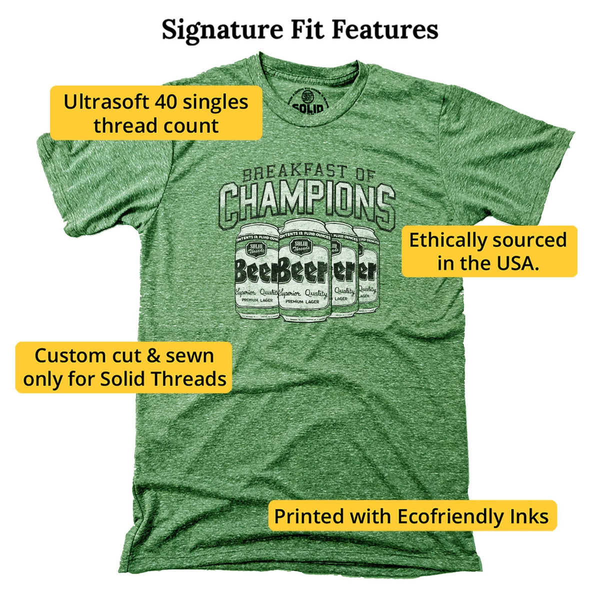 Breakfast Of Champions Vintage Signature T-shirt in Triblend Kelly - Fit Attributes
