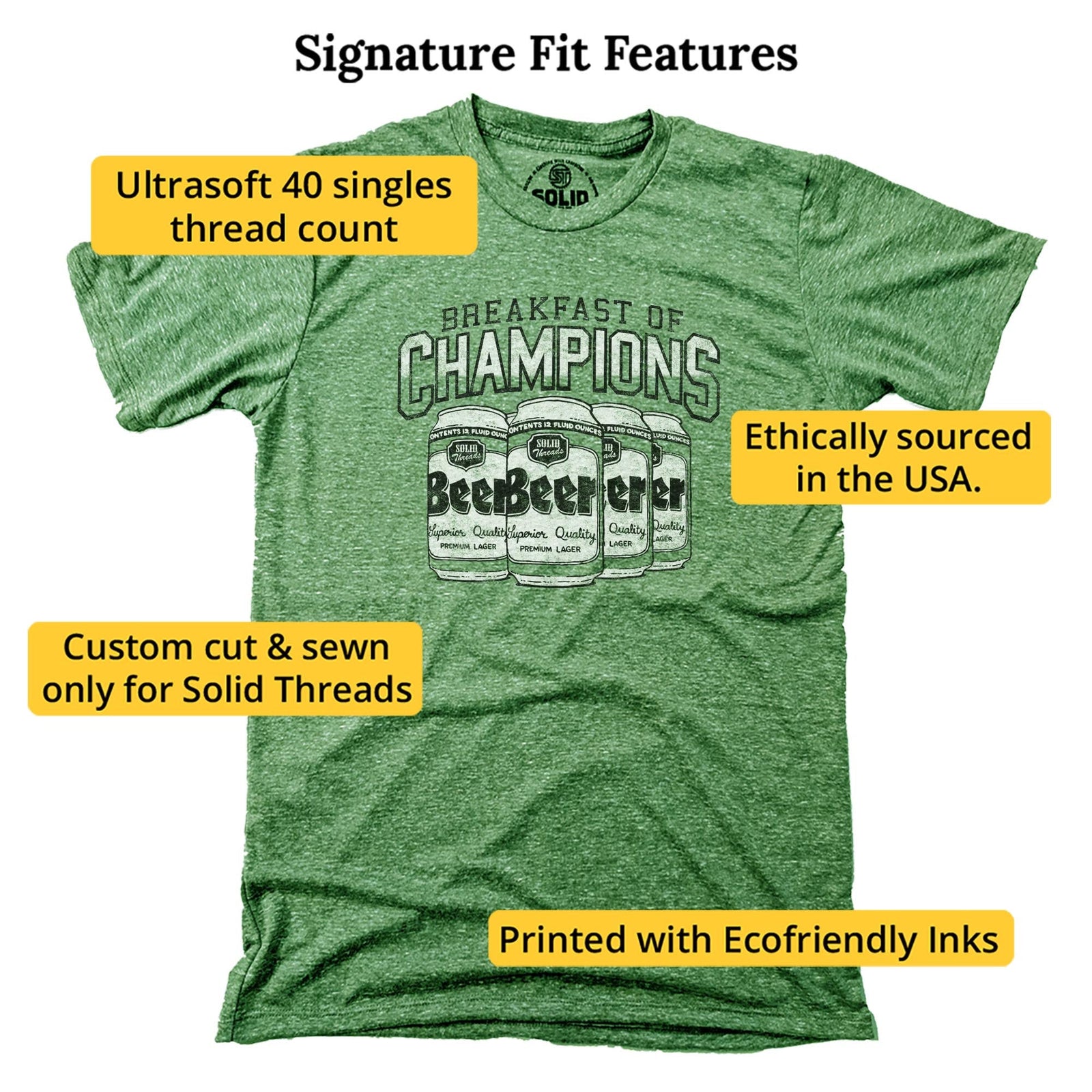 Breakfast Of Champions Vintage Signature T-shirt in Triblend Kelly - Fit Attributes