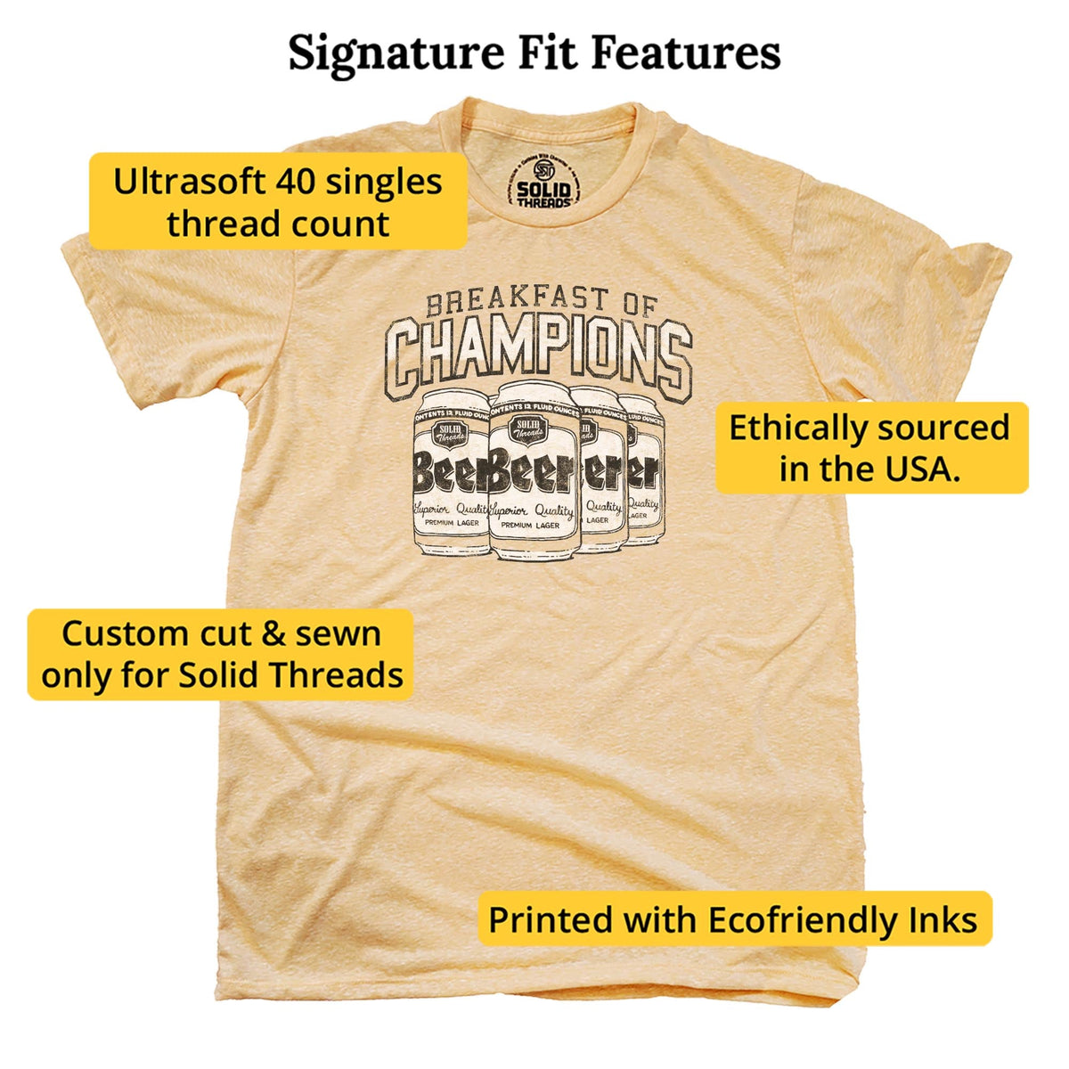 Breakfast Of Champions Vintage Signature T-shirt in Triblend Gold - Fit Attributes