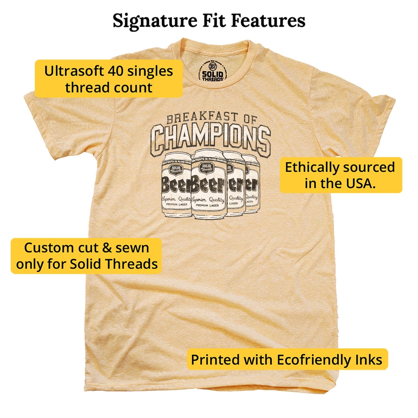 Breakfast Of Champions Vintage Signature T-shirt in Triblend Gold - Fit Attributes
