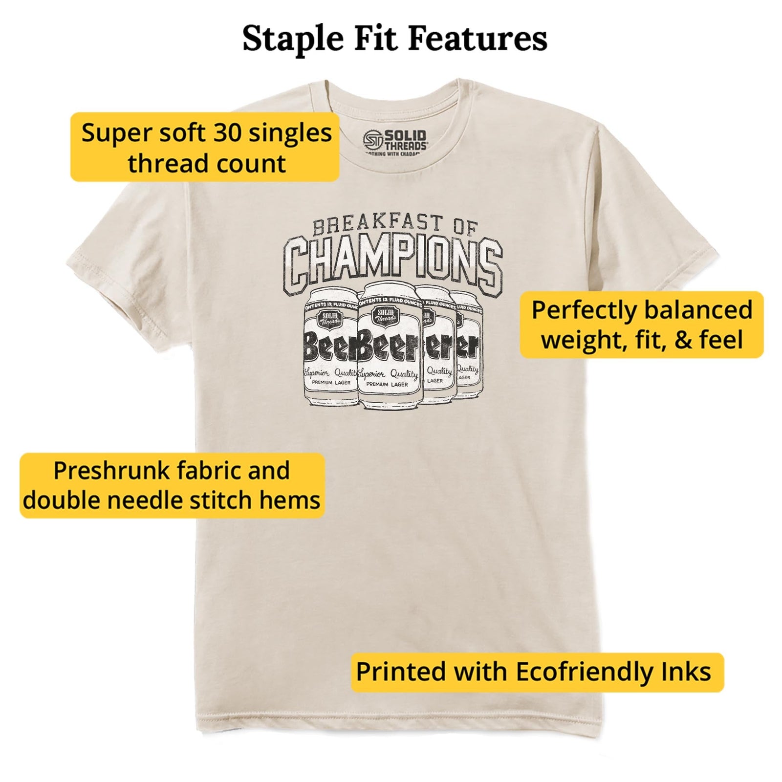 Breakfast Of Champions Vintage Staple T-shirt in Natural - Fit Attributes