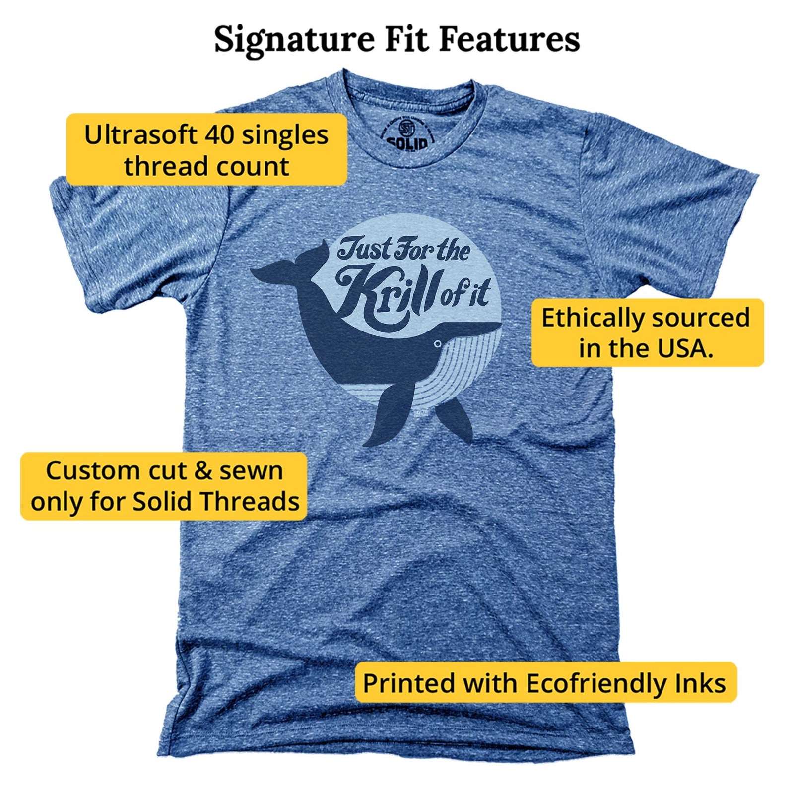 Just For The Krill Of It Retro Signature T-shirt in Triblend Royal - Fit Attributes