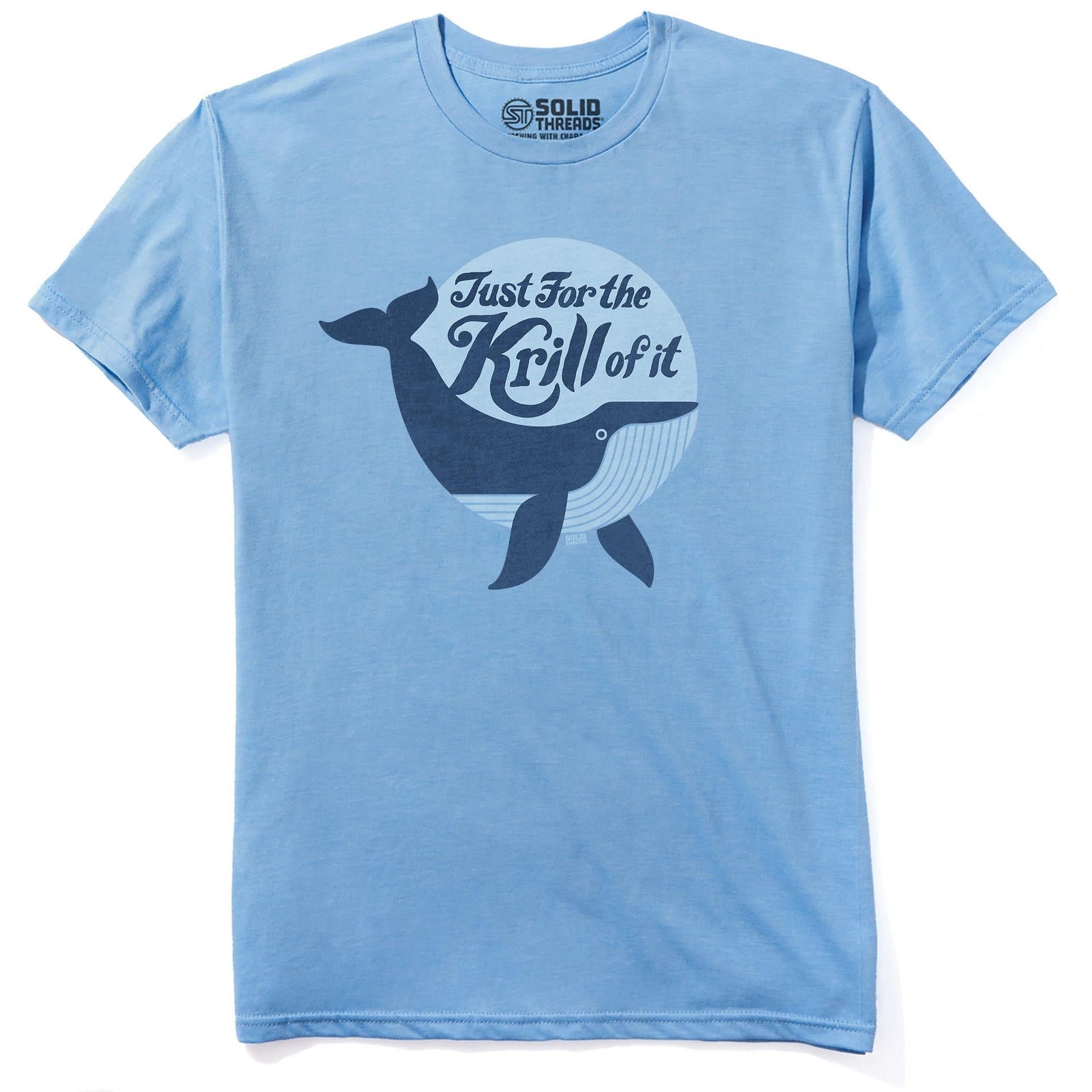 Just For The Krill Of It Retro Staple T-shirt in Light Blue Heather - Front View
