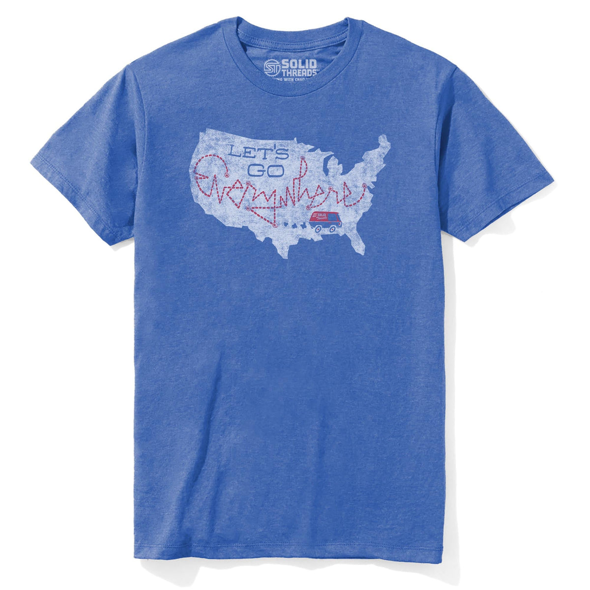 Let's Go Everywhere Cool Staple T-shirt in Royal Heather - Front View
