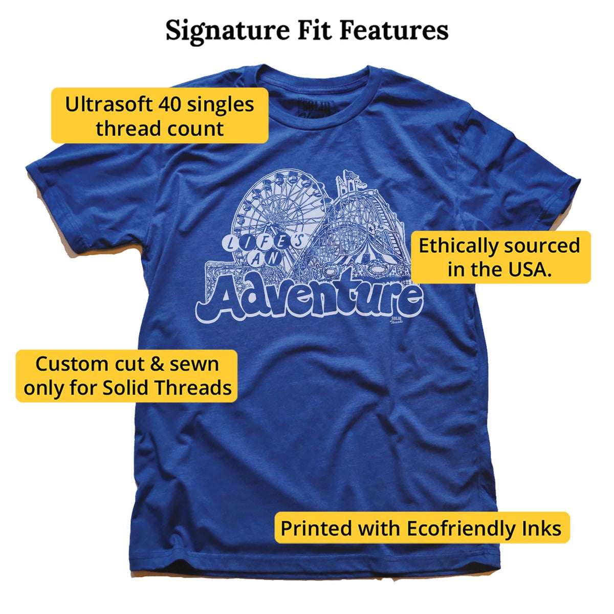 Life's An Adventure Cool Signature T-shirt in Royal - Fit Attributes