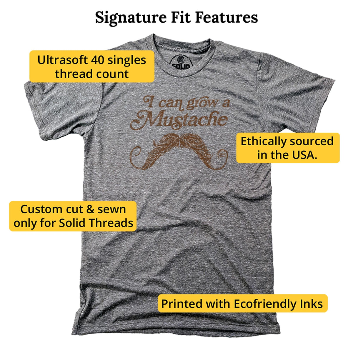I Can Grow A Mustache Cool Signature T-shirt in Triblend Grey - Fit Attributes