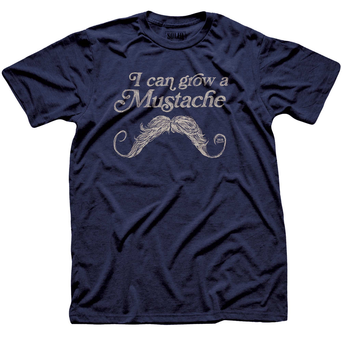 Men&#39;s I Can Grow A Mustache Vintage Graphic T-Shirt | Funny Hipster Navy Tee | Solid Threads
