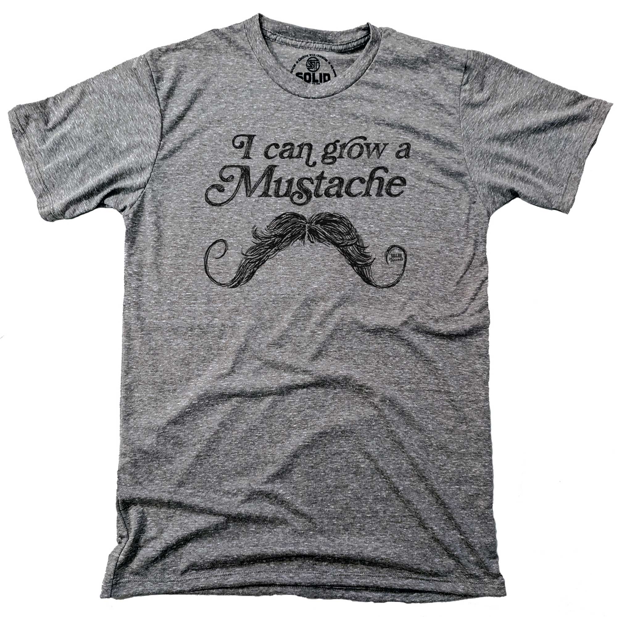 Men's I Can Grow A Mustache Vintage Graphic T-Shirt | Funny Hipster Triblend Grey Tee | Solid Threads