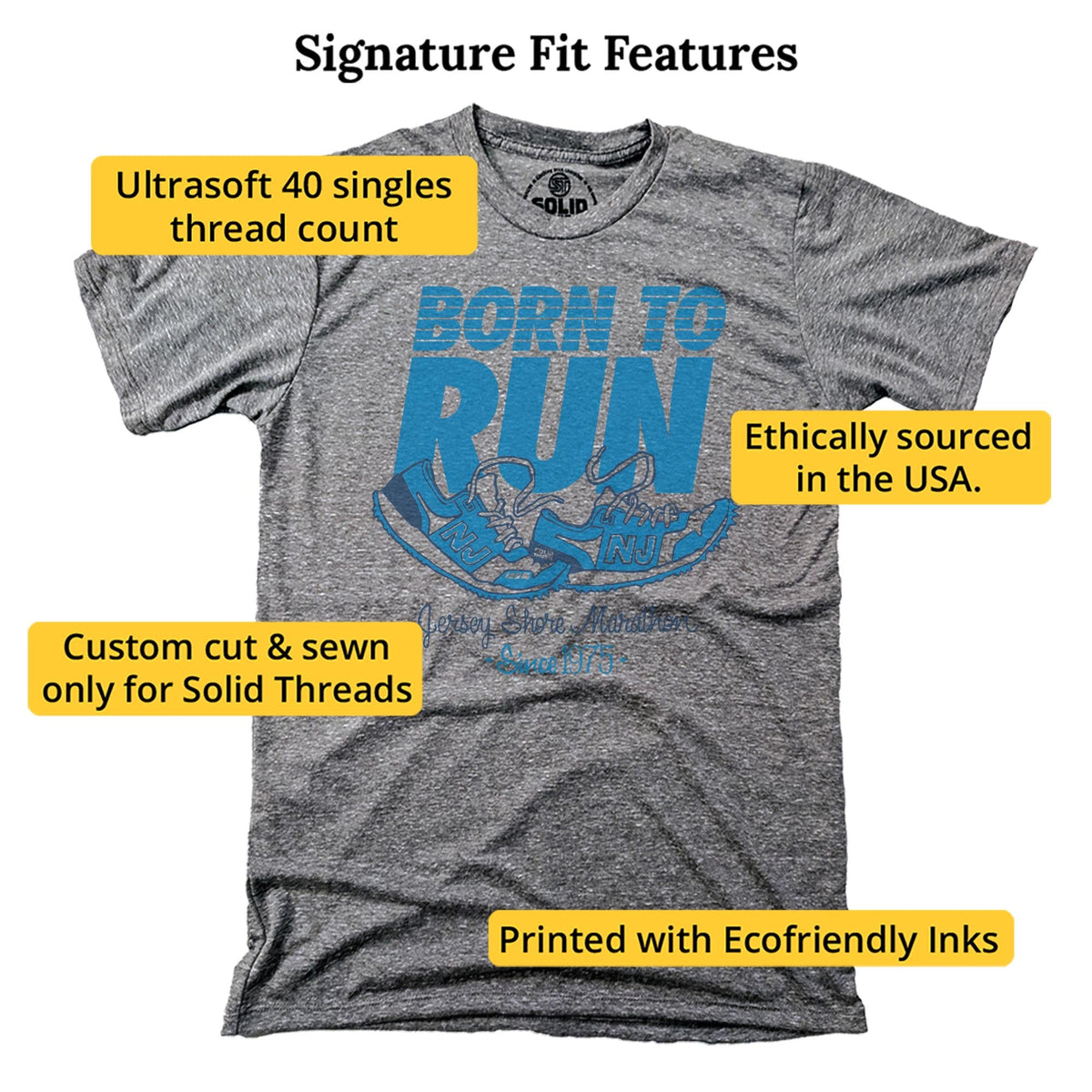 Born To Run Cool Signature T-shirt in Triblend Grey - Fit Attributes