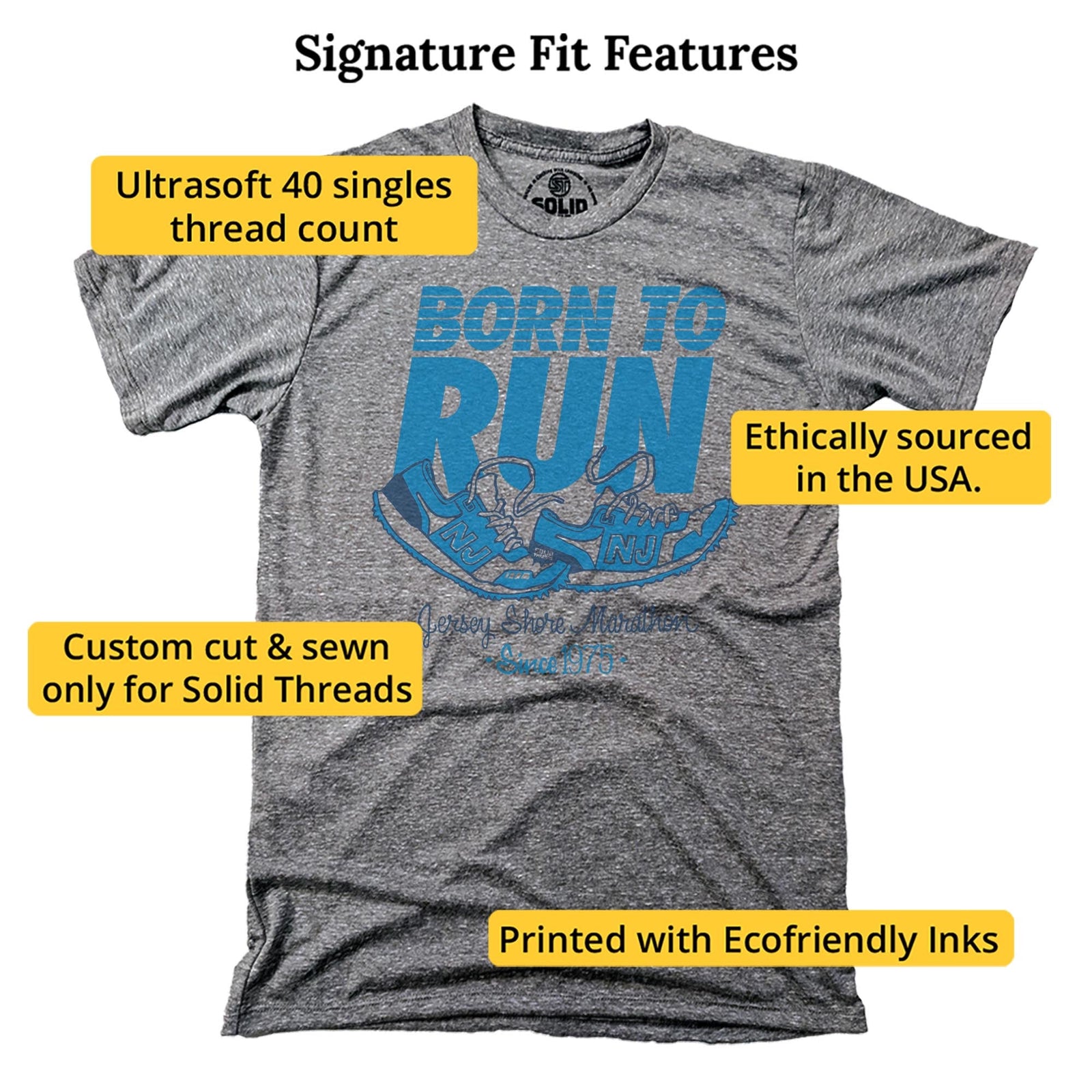 Men's Born To Run Cool Graphic T-Shirt | Vintage Jersey Marathon Triblend Tee | Solid Threads