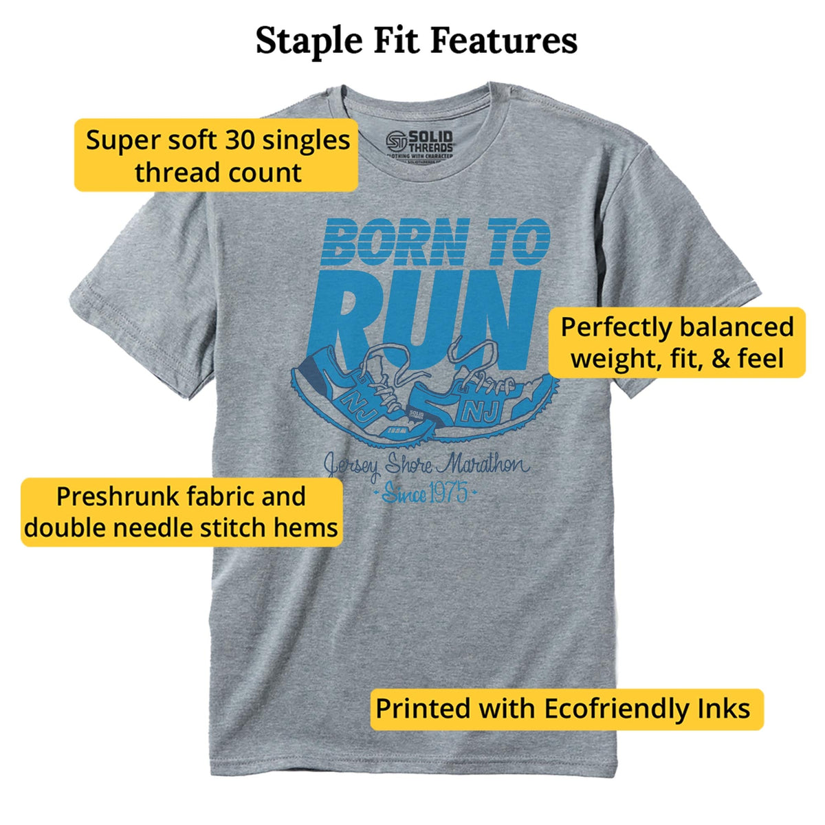 Born To Run Cool Staple T-shirt in Ash Heather - Fit Attributes
