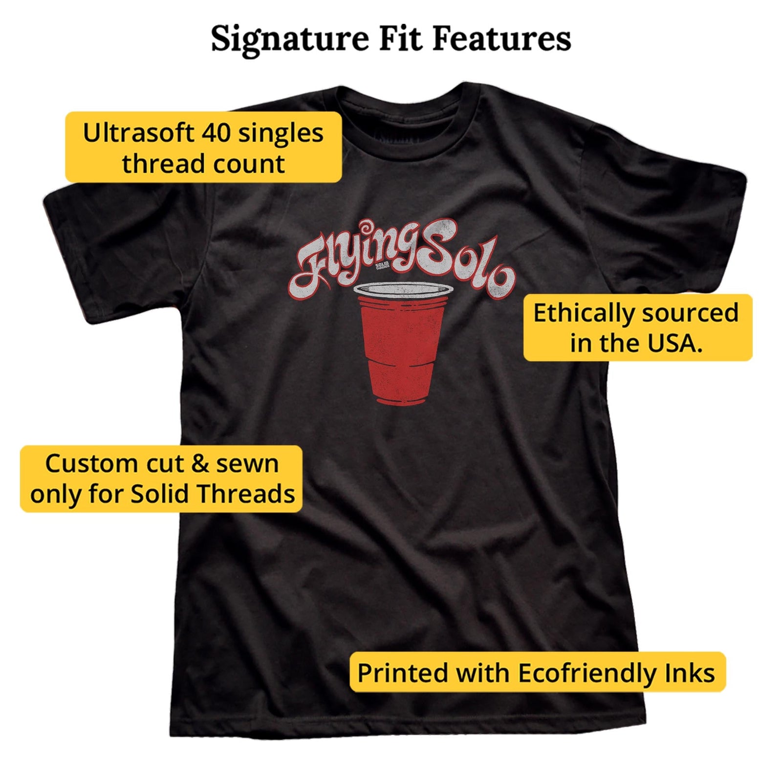 Flying Solo Vintage Signature T-shirt in Black - Fit Attributes