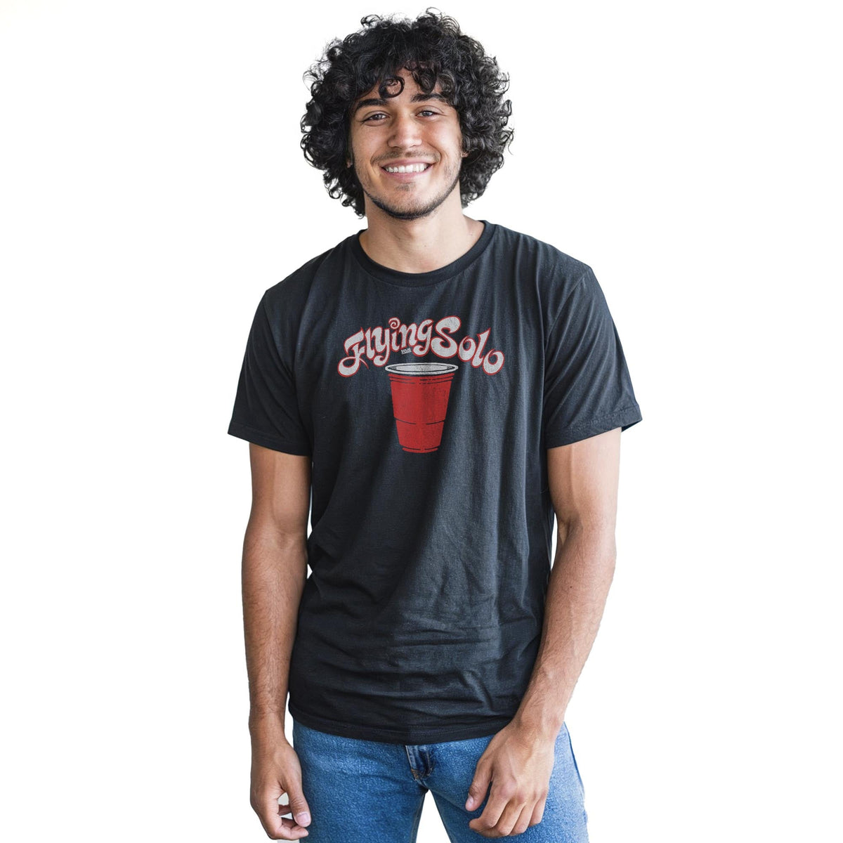 Flying Solo Vintage Staple T-shirt in Black On Model - Front View