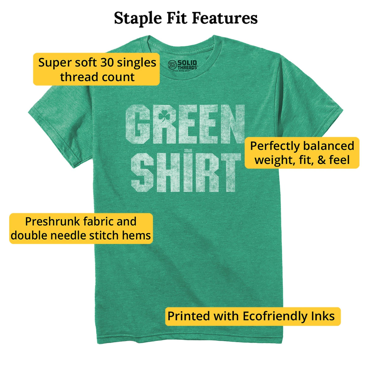 Green Shirt Cool Staple T-shirt in Kelly Heather - Fit Attributes