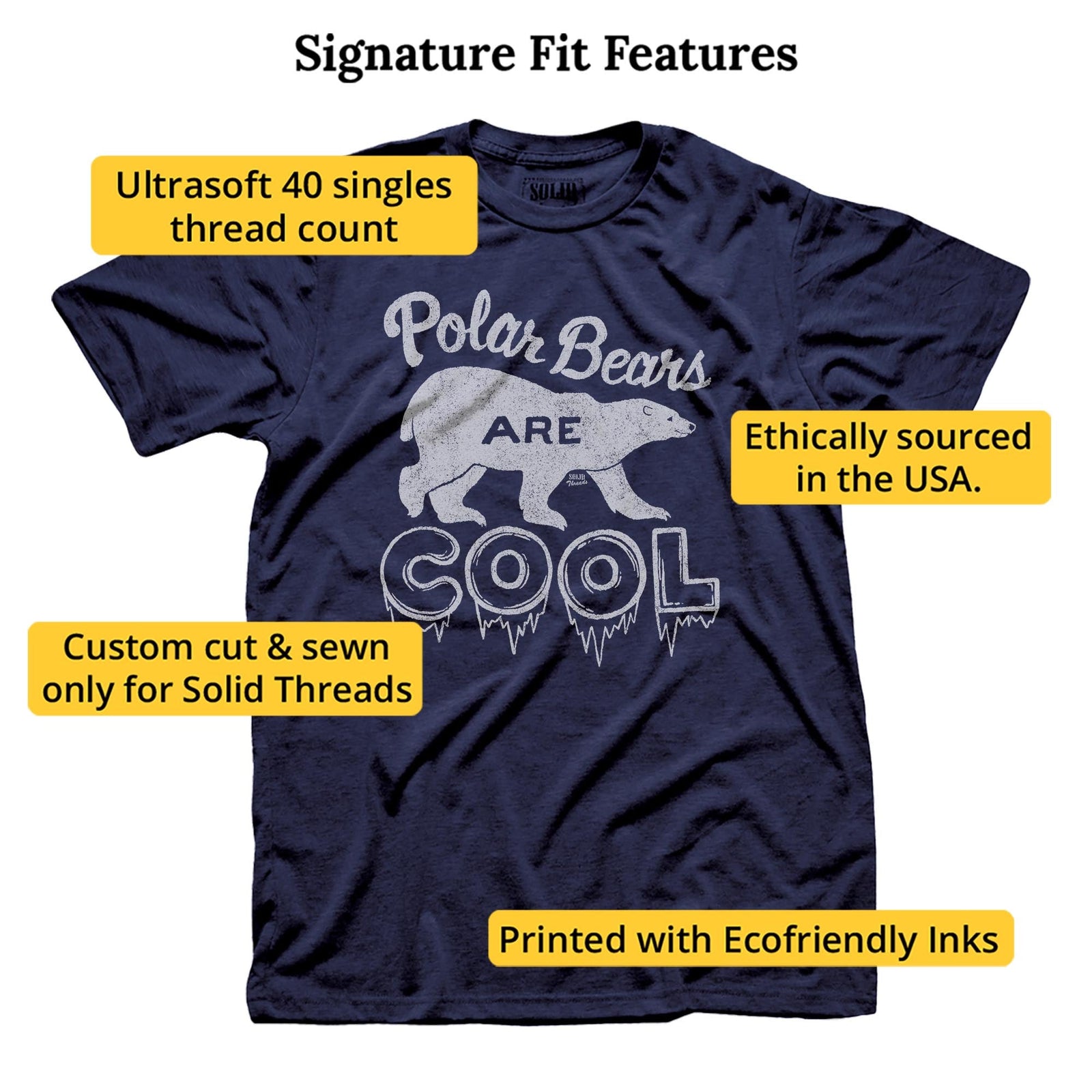 Polar Bears Are Cool Vintage Signature T-shirt in Navy - Fit Attributes