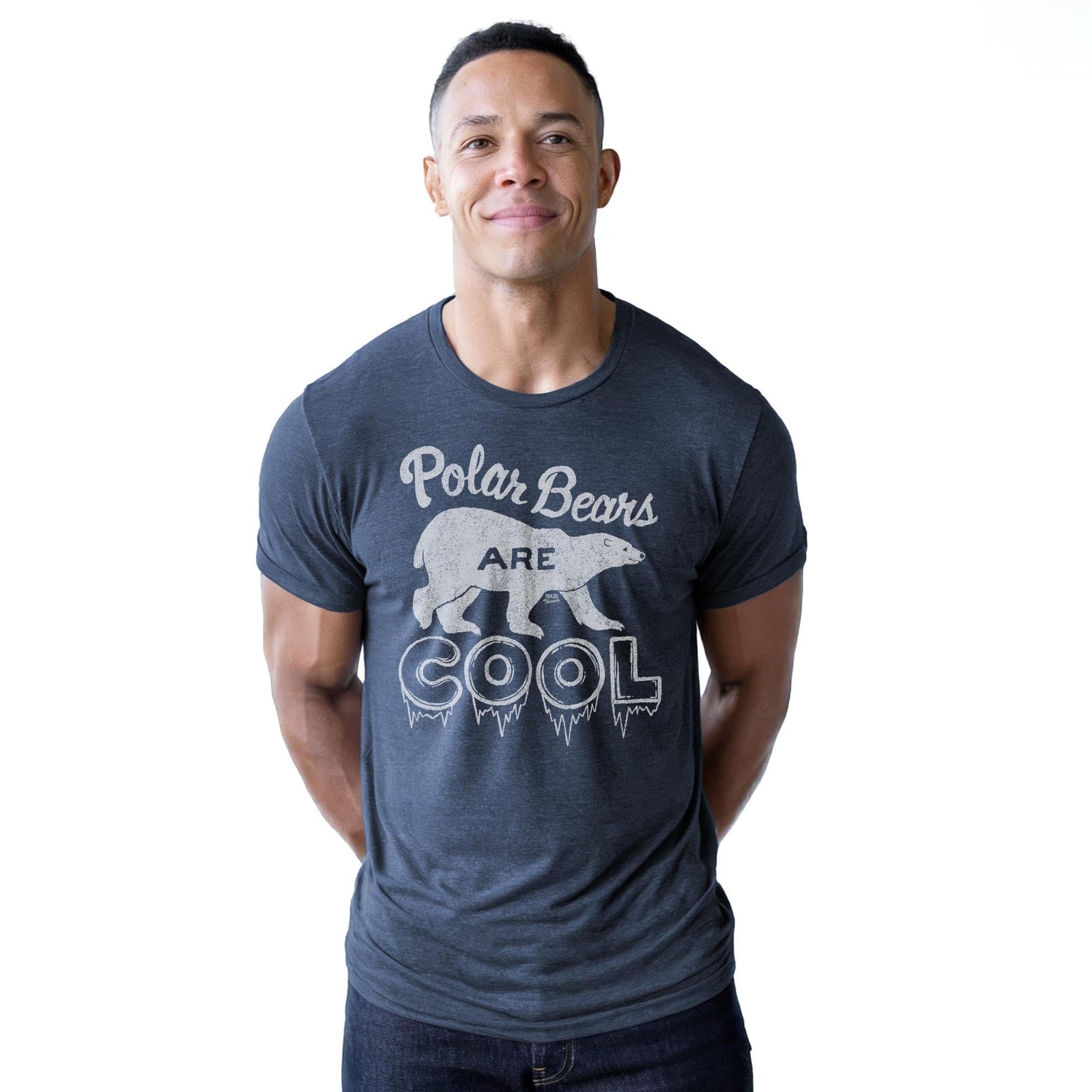 Polar Bears Are Cool Vintage Staple T-shirt in Navy Heather On Model - Front View