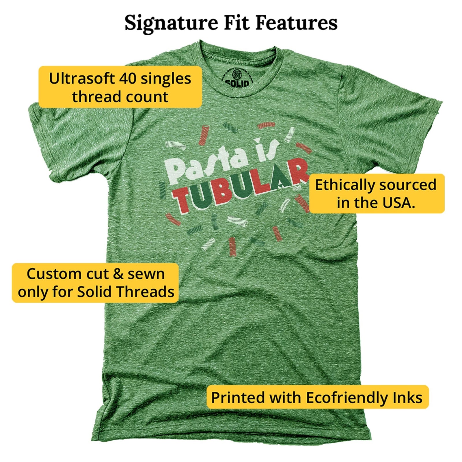 Pasta Is Tubular Vintage Signature T-shirt in Triblend Kelly - Fit Attributes