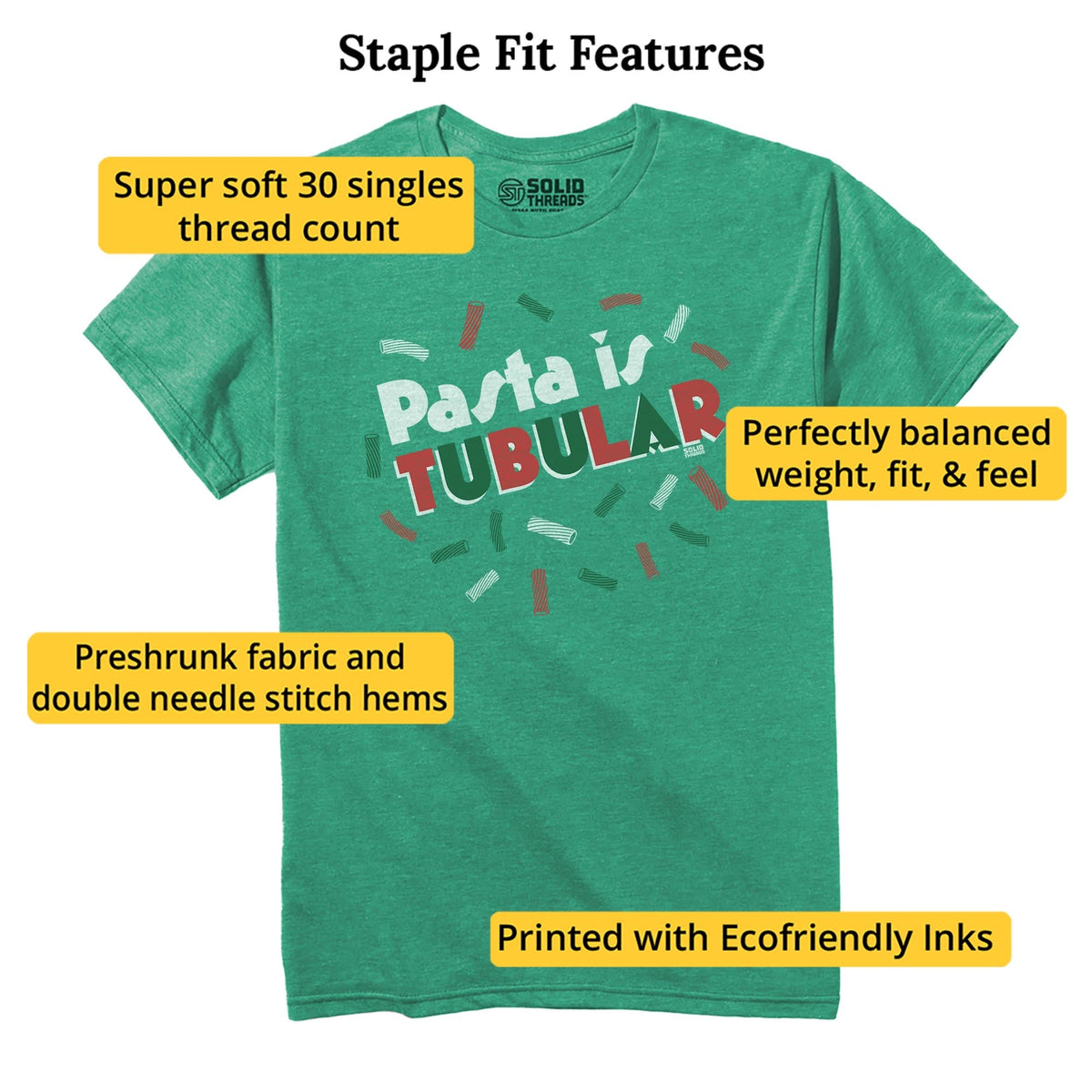 Pasta Is Tubular Vintage Staple T-shirt in Kelly Heather - Fit Attributes