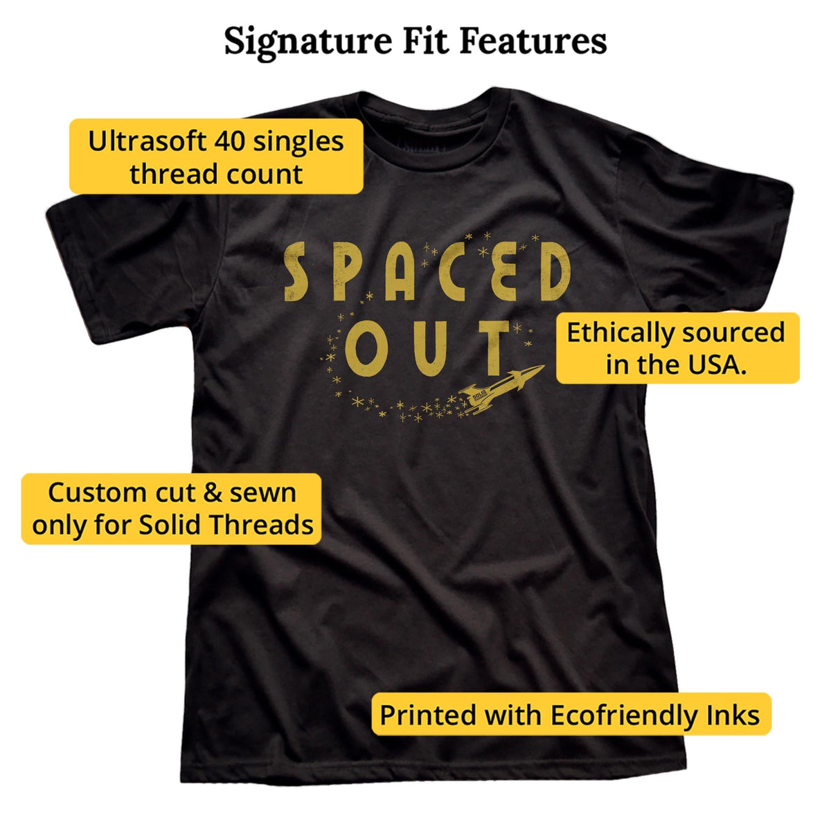 Spaced Out Vintage Signature T-shirt in Black - Fit Attributes
