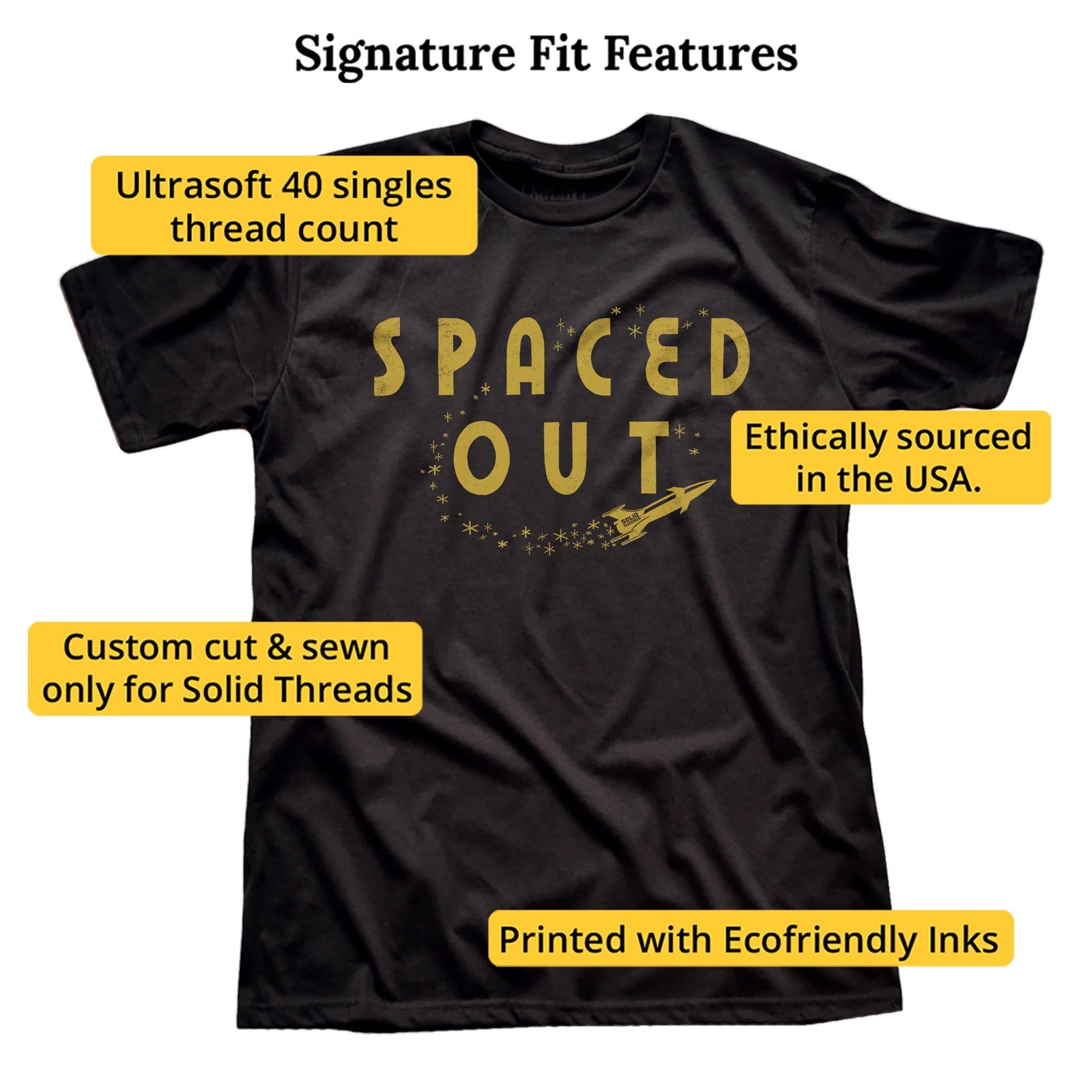 Spaced Out Vintage Signature T-shirt in Black - Fit Attributes