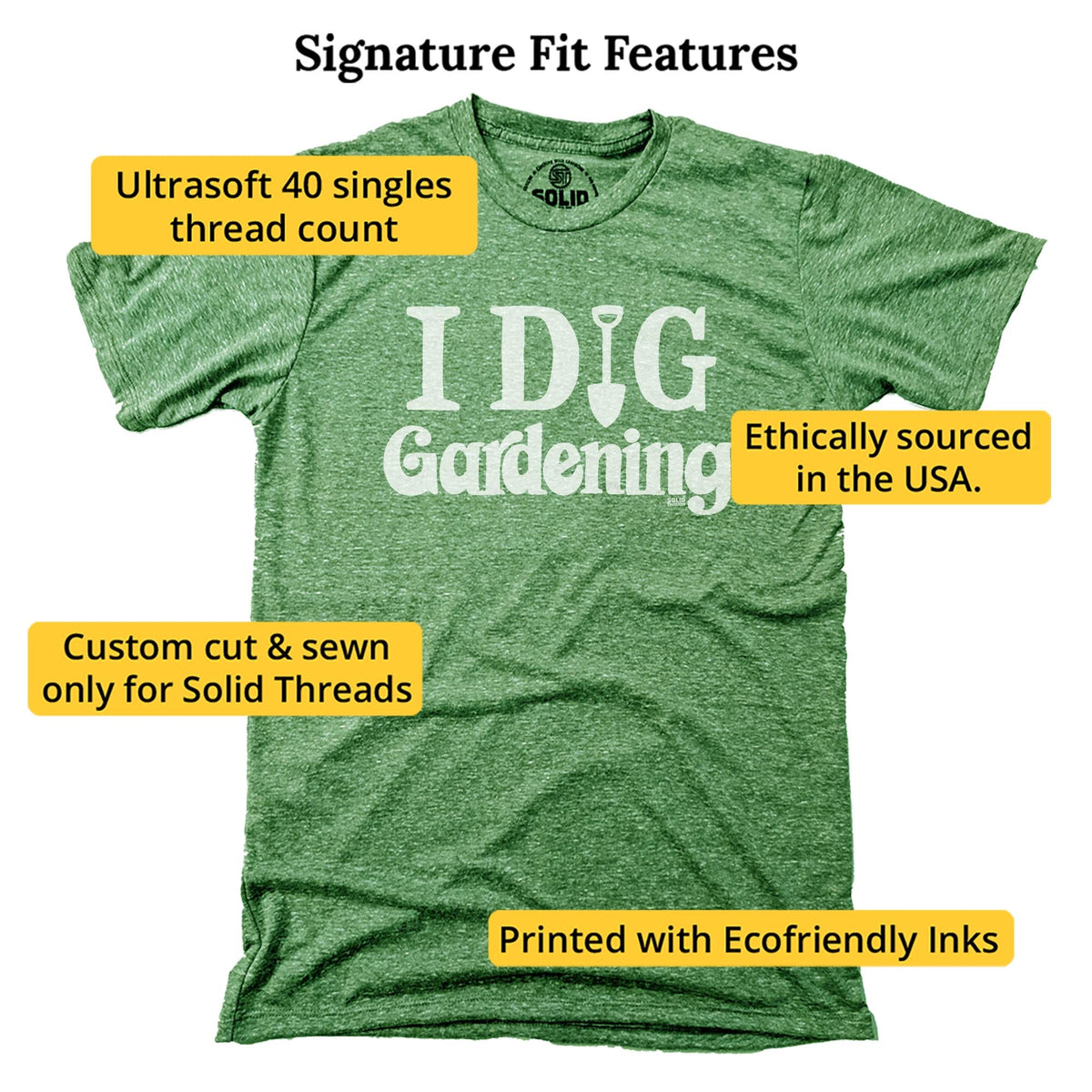 I Dig Gardening Vintage Signature T-shirt in Triblend Kelly - Fit Attributes