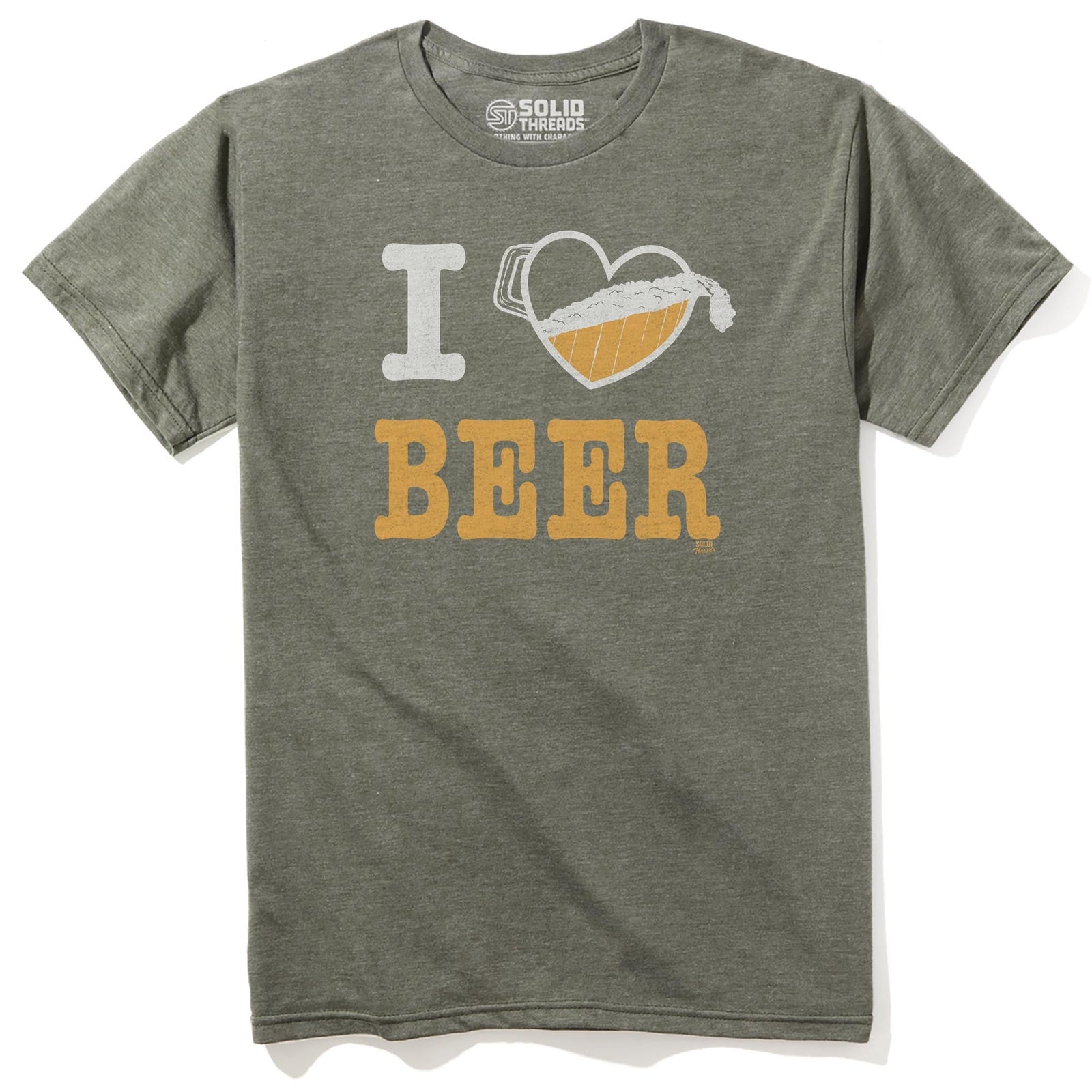 I Heart Beer Cool Staple T-shirt in Olive Heather - Front View