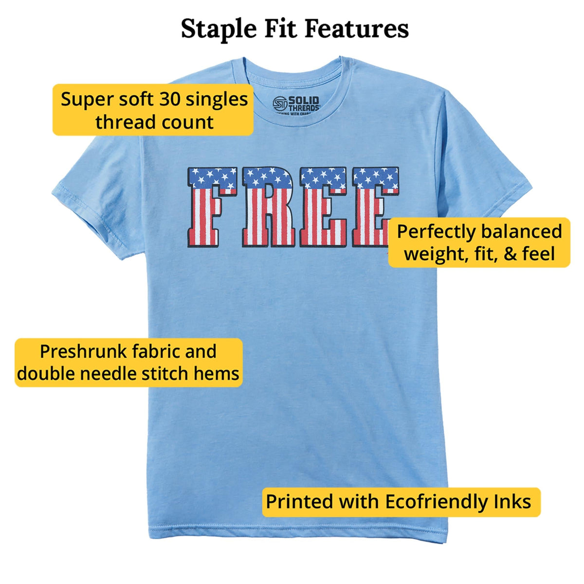 America Free Cool Staple T-shirt in Light Blue Heather - Fit Attributes