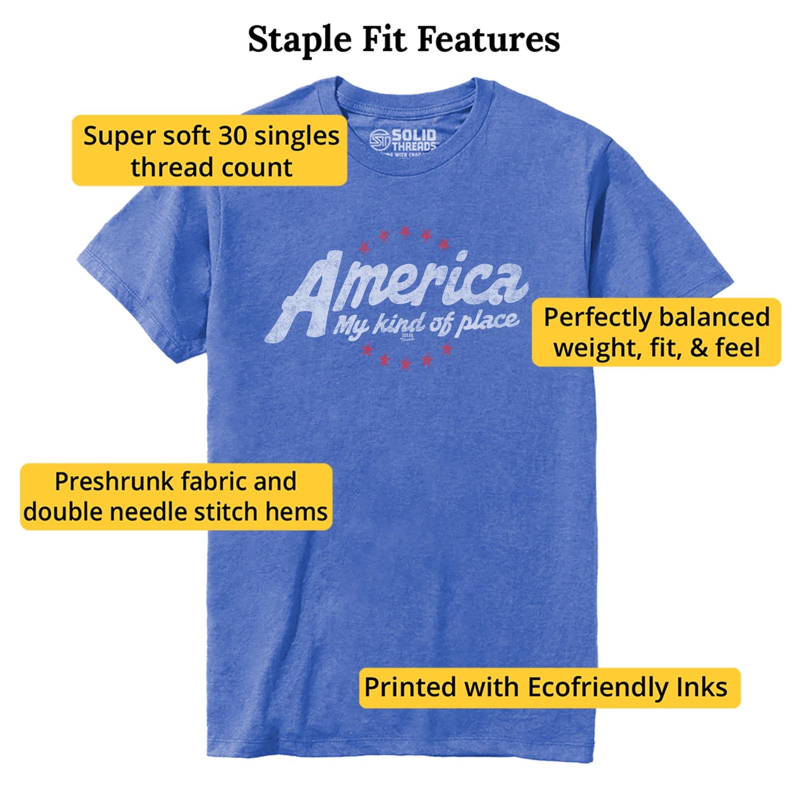 America My Kind Of Place Cool Staple T-shirt in Royal Heather - Fit Attributes