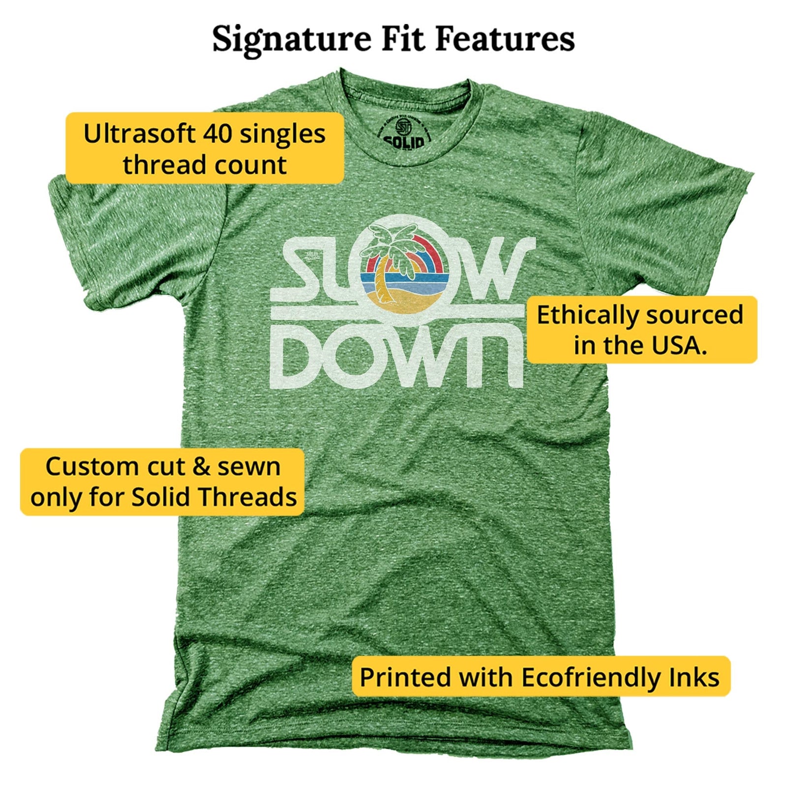 Slow Down Vintage Signature T-shirt in Triblend Kelly - Fit Attributes
