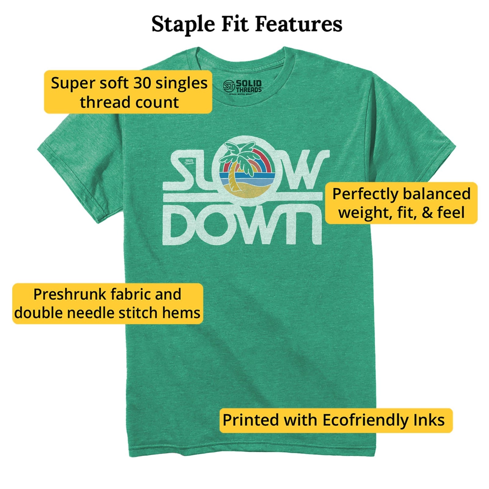Slow Down Vintage Staple T-shirt in Kelly Heather - Fit Attributes