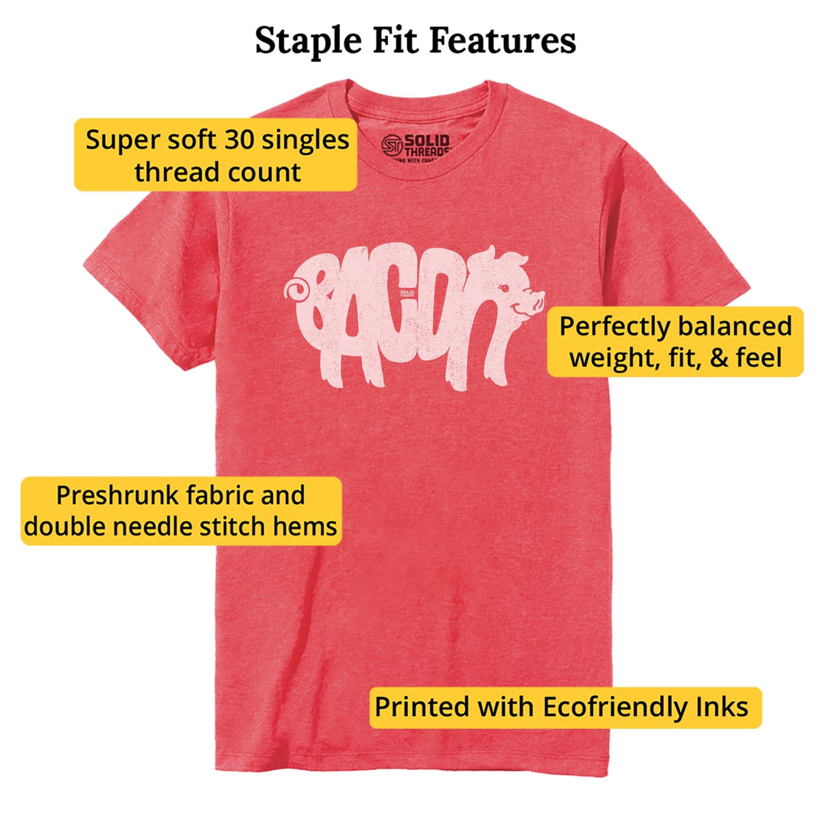 Bacon Vintage Staple T-shirt in Red Heather - Fit Attributes