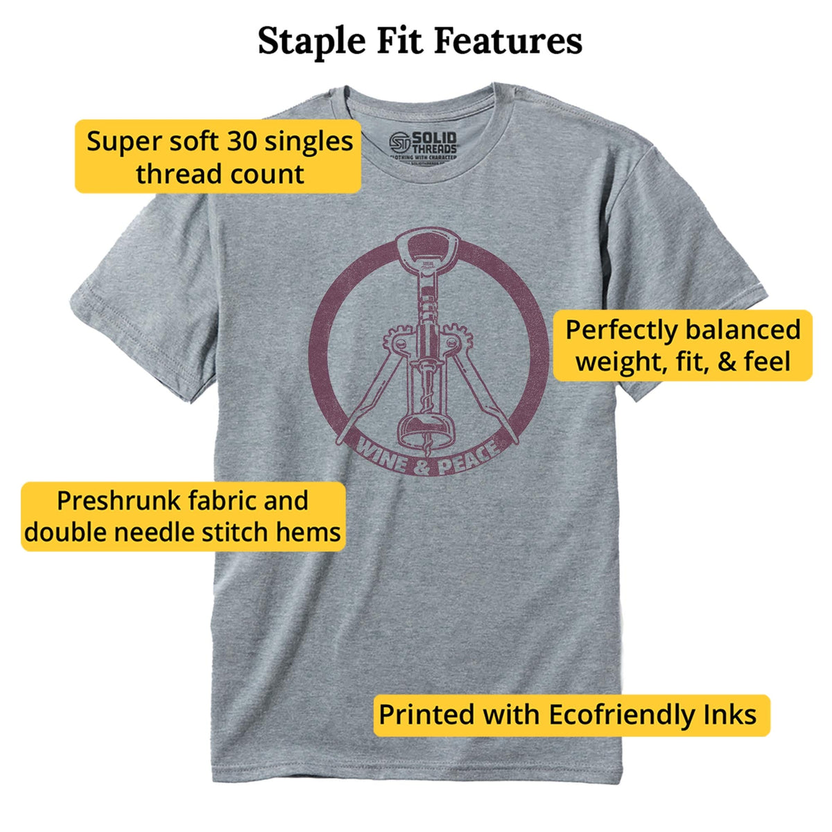 Wine & Peace Cool Staple T-shirt in Ash Heather - Fit Attributes