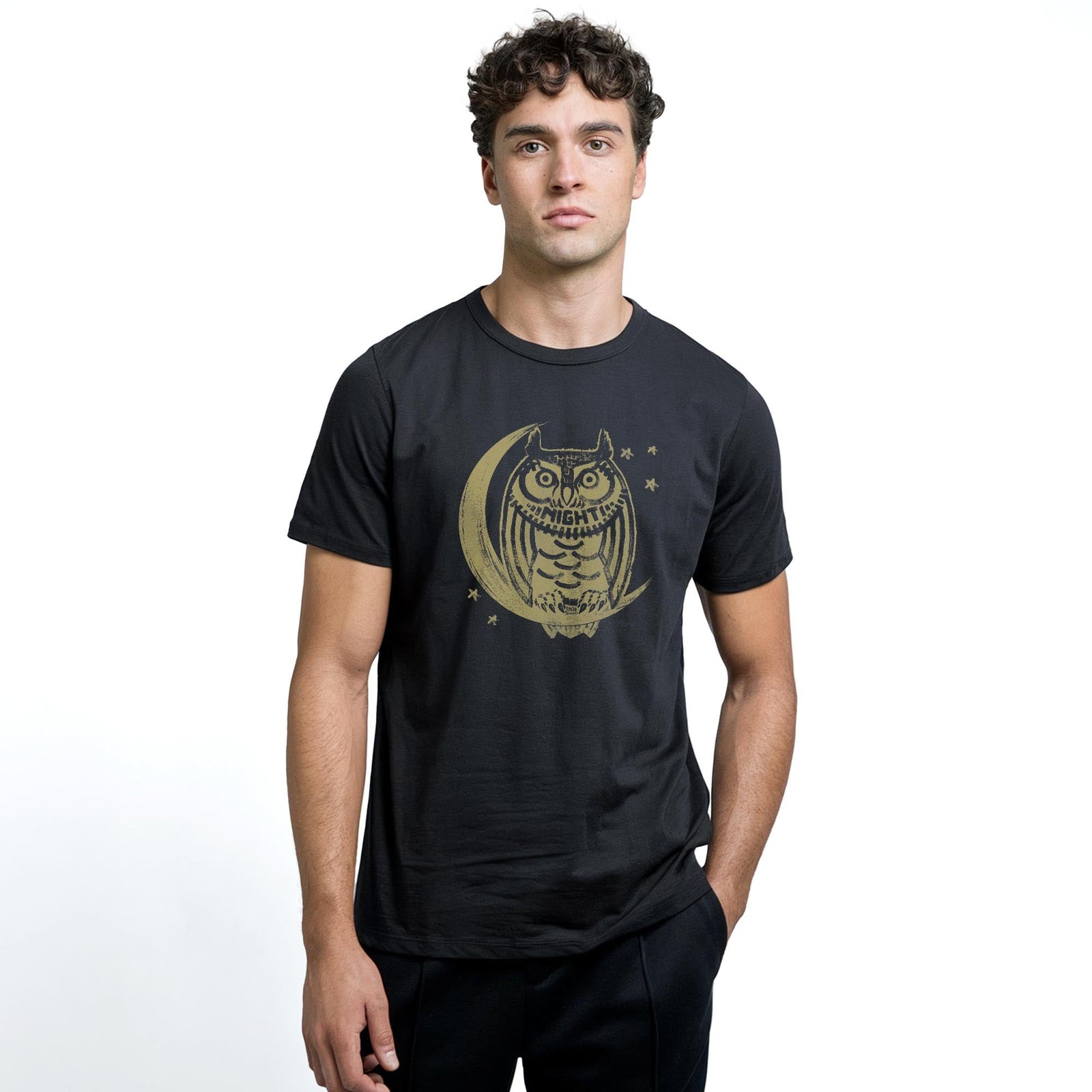 Night Owl Cool Staple T-shirt in Black On Model - Front View
