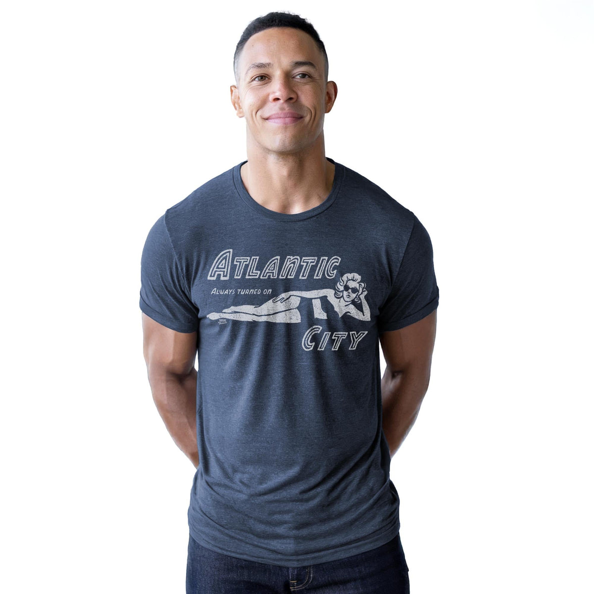 Atlantic City Cool Staple T-shirt in Navy Heather On Model - Front View