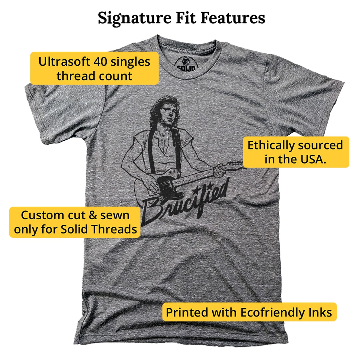 Brucified Cool Signature T-shirt in Triblend Grey - Fit Attributes