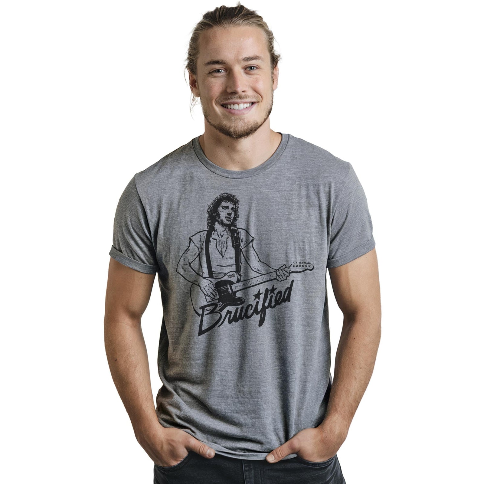 Brucified Cool Staple T-shirt in Ash Heather On Model - Front View
