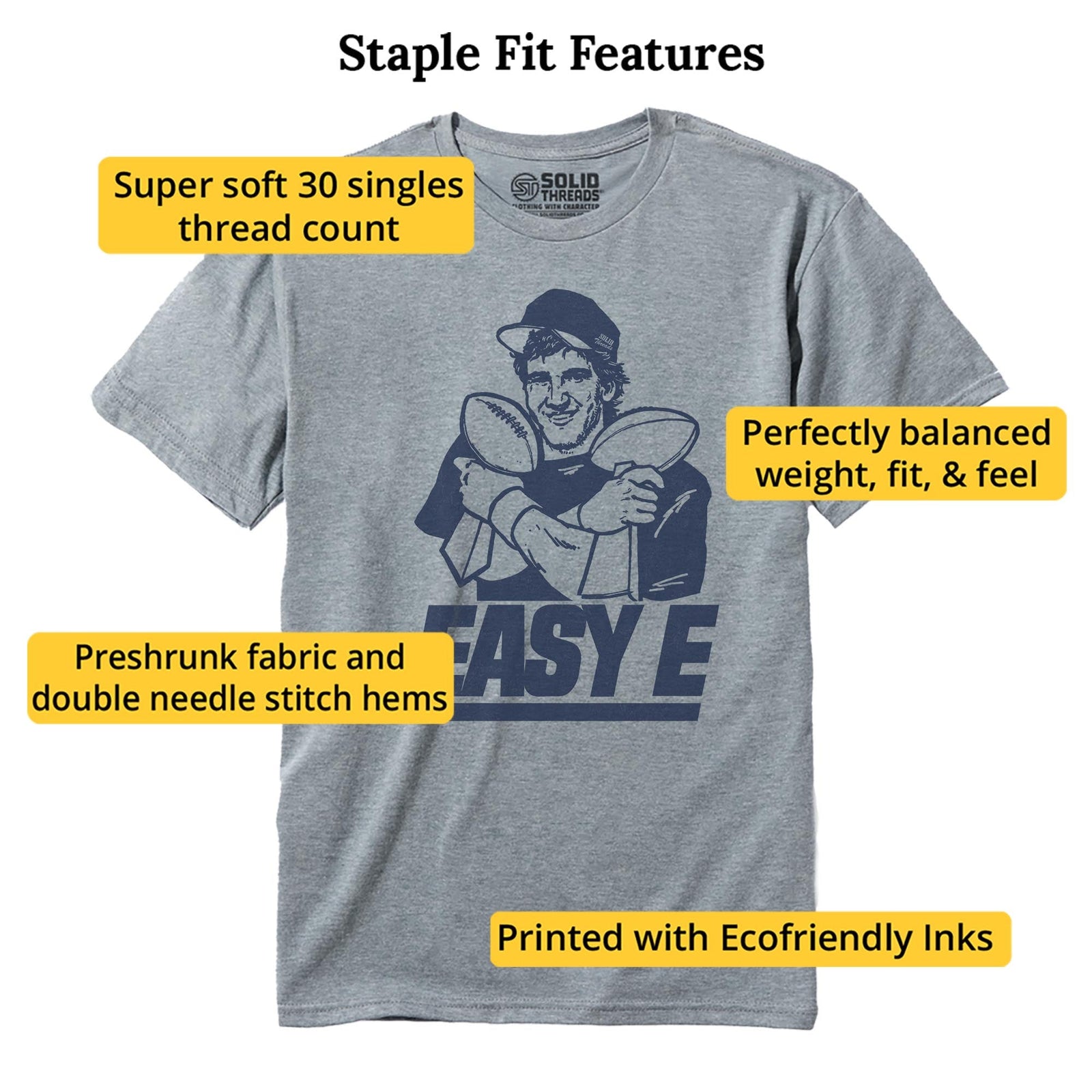 Easy E Vintage Staple T-shirt in Ash Heather - Fit Attributes