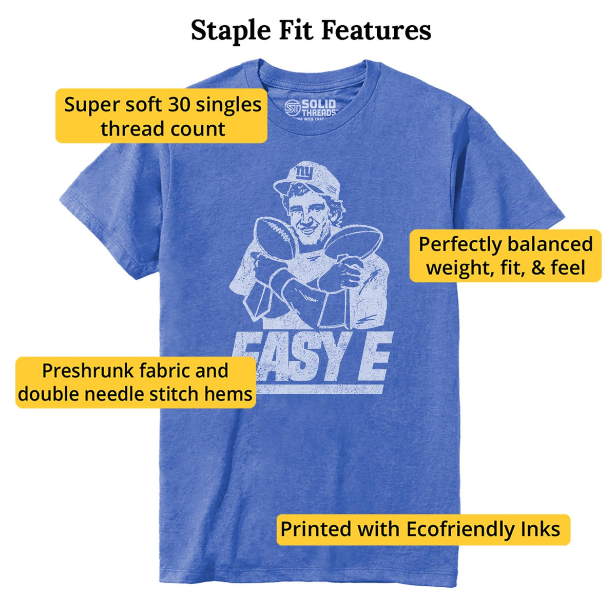 Easy E Vintage Staple T-shirt in Royal Heather - Fit Attributes