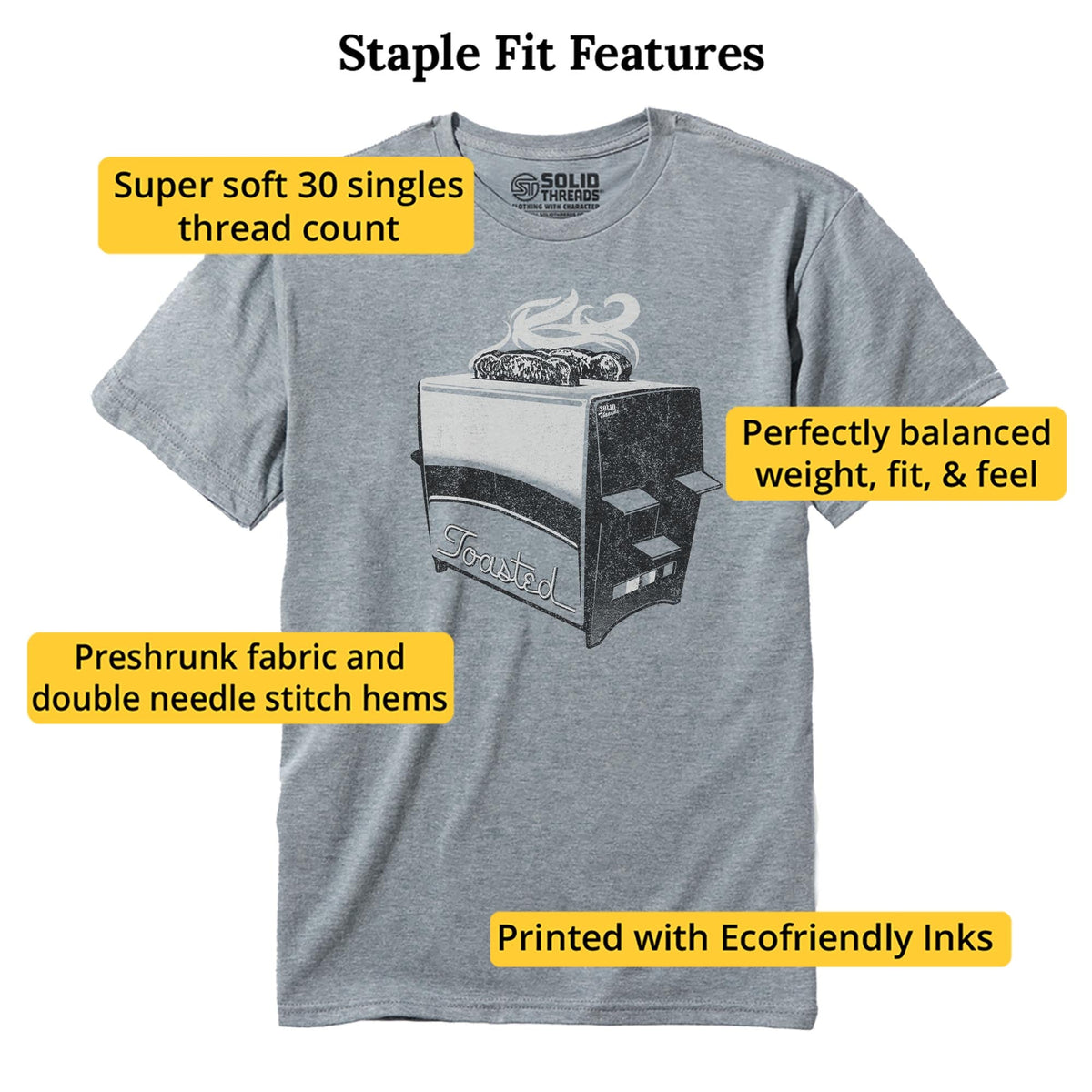 Toasted Vintage Staple T-shirt in Ash Heather - Fit Attributes