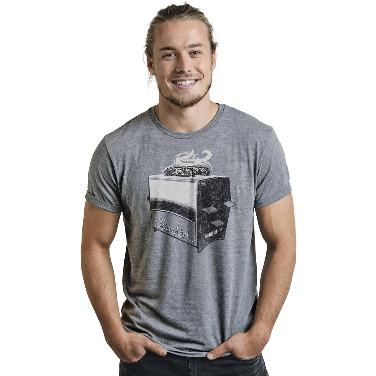 Toasted Vintage Staple T-shirt in Ash Heather On Model - Front View