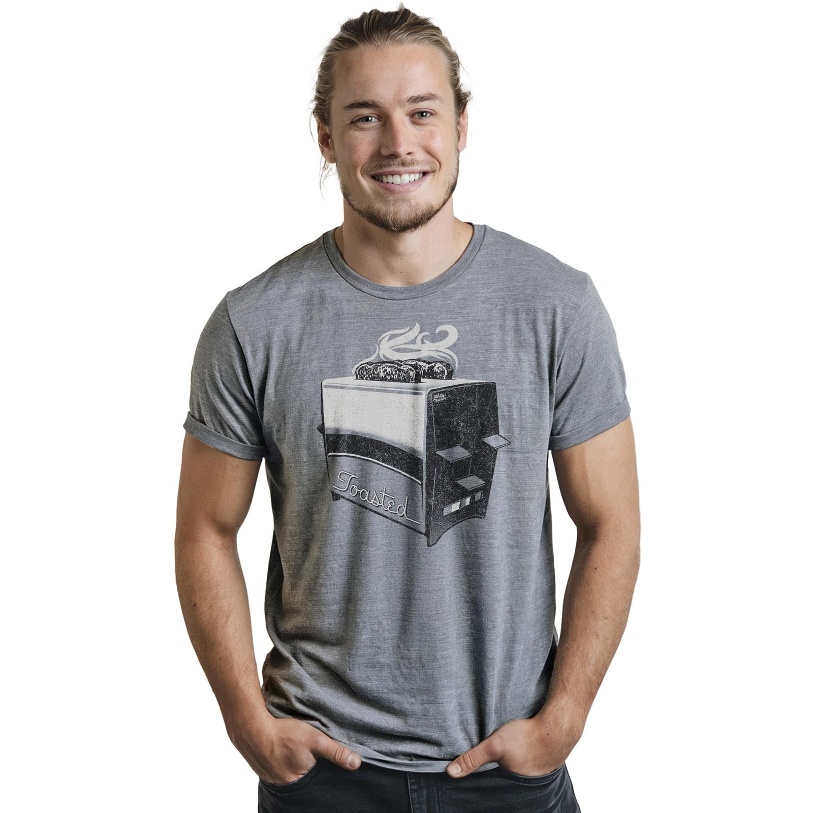 Toasted Vintage Staple T-shirt in Ash Heather On Model - Front View