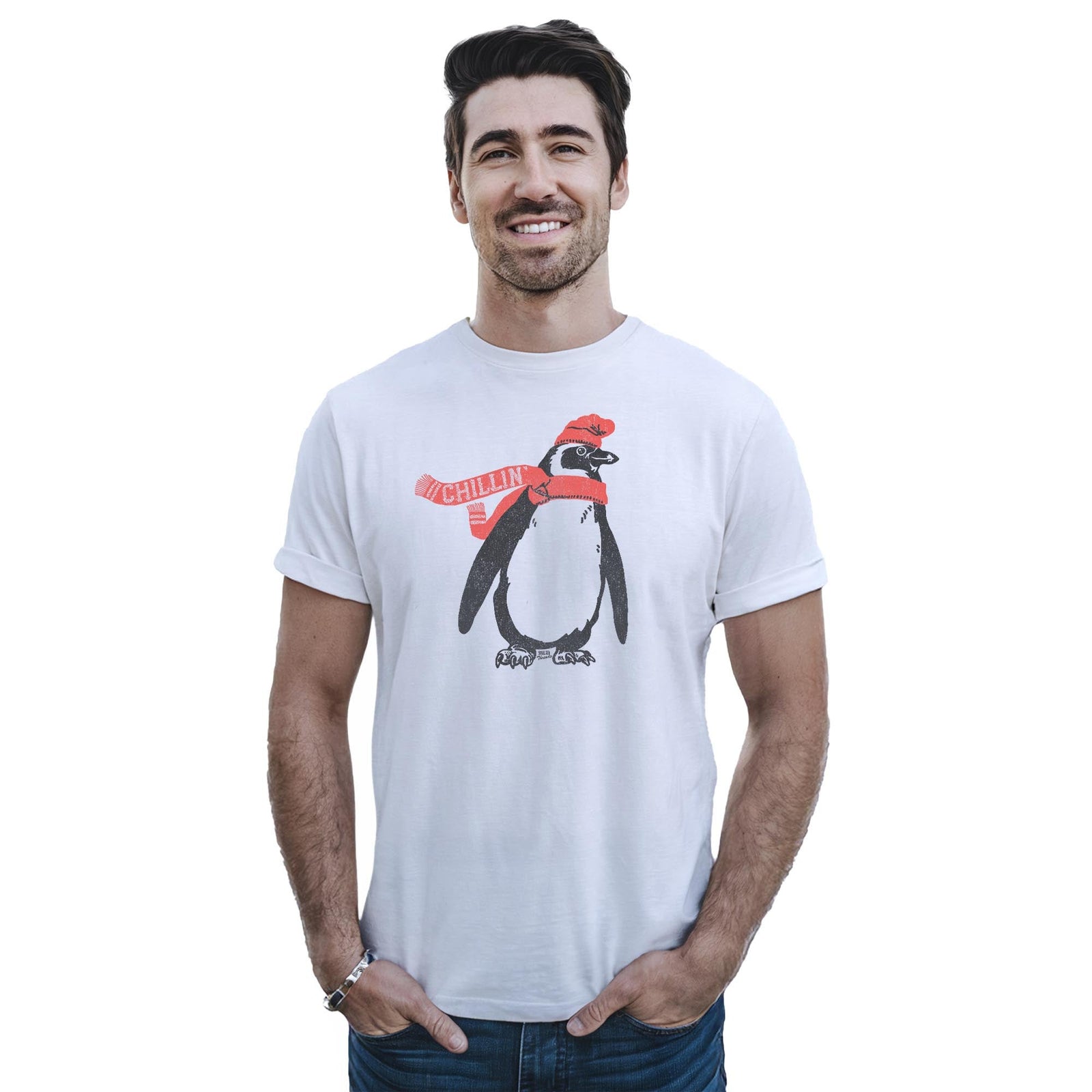 Chillin Cool Staple T-shirt in White On Model - Front View