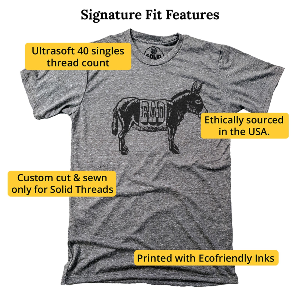 Bad Ass Funny Signature T-shirt in Triblend Grey - Fit Attributes