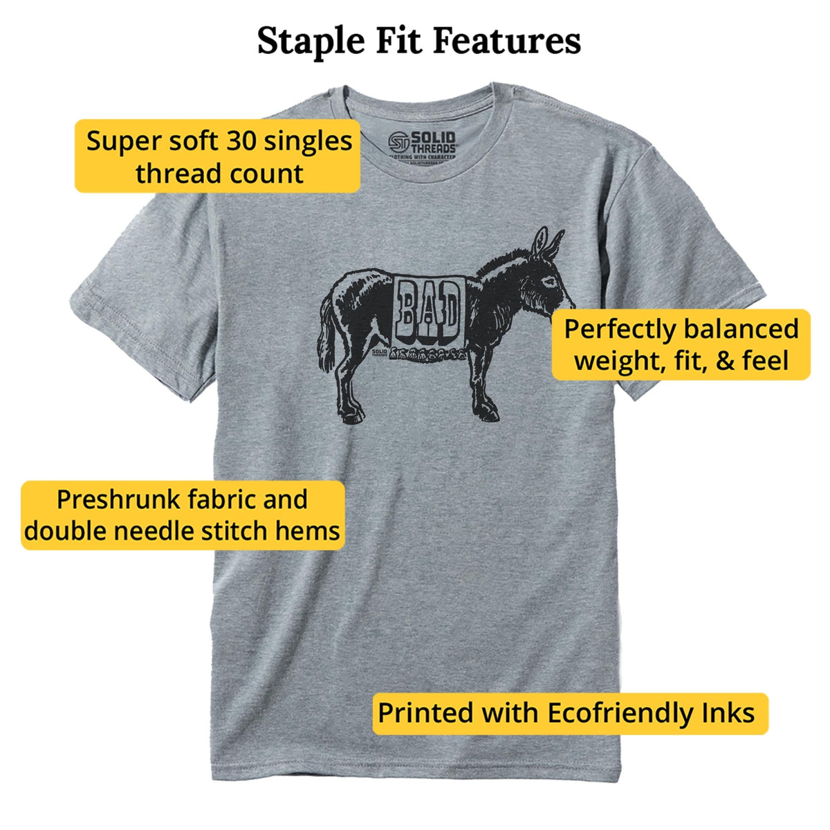 Bad Ass Funny Staple T-shirt in Ash Heather - Fit Attributes