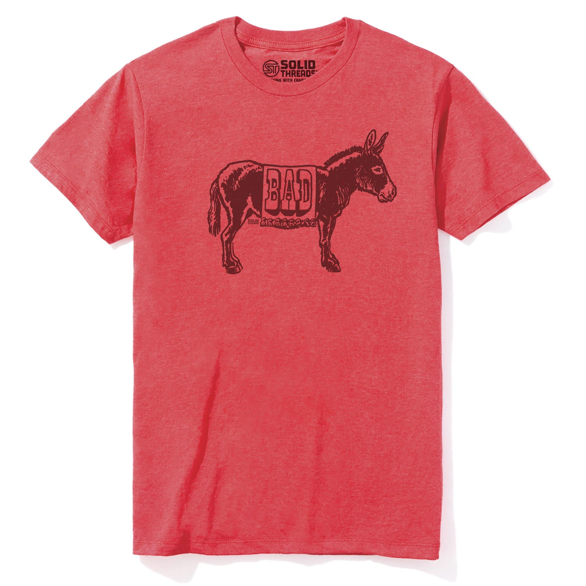 Bad Ass Funny Staple T-shirt in Red Heather - Front View