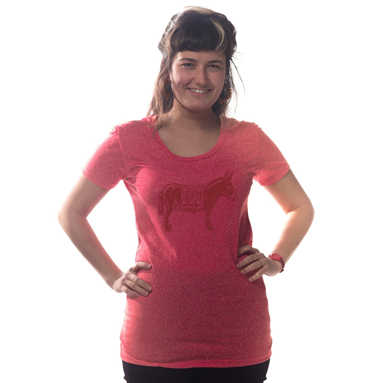 Women's Bad Ass Vintage Animal Graphic Tee | Funny Donkey Pun T-shirt on Model | SOLID THREADS