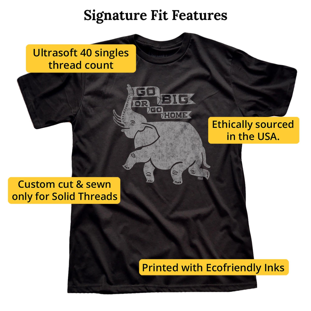 Go Big Or Go Home Vintage Signature T-shirt in Black - Fit Attributes