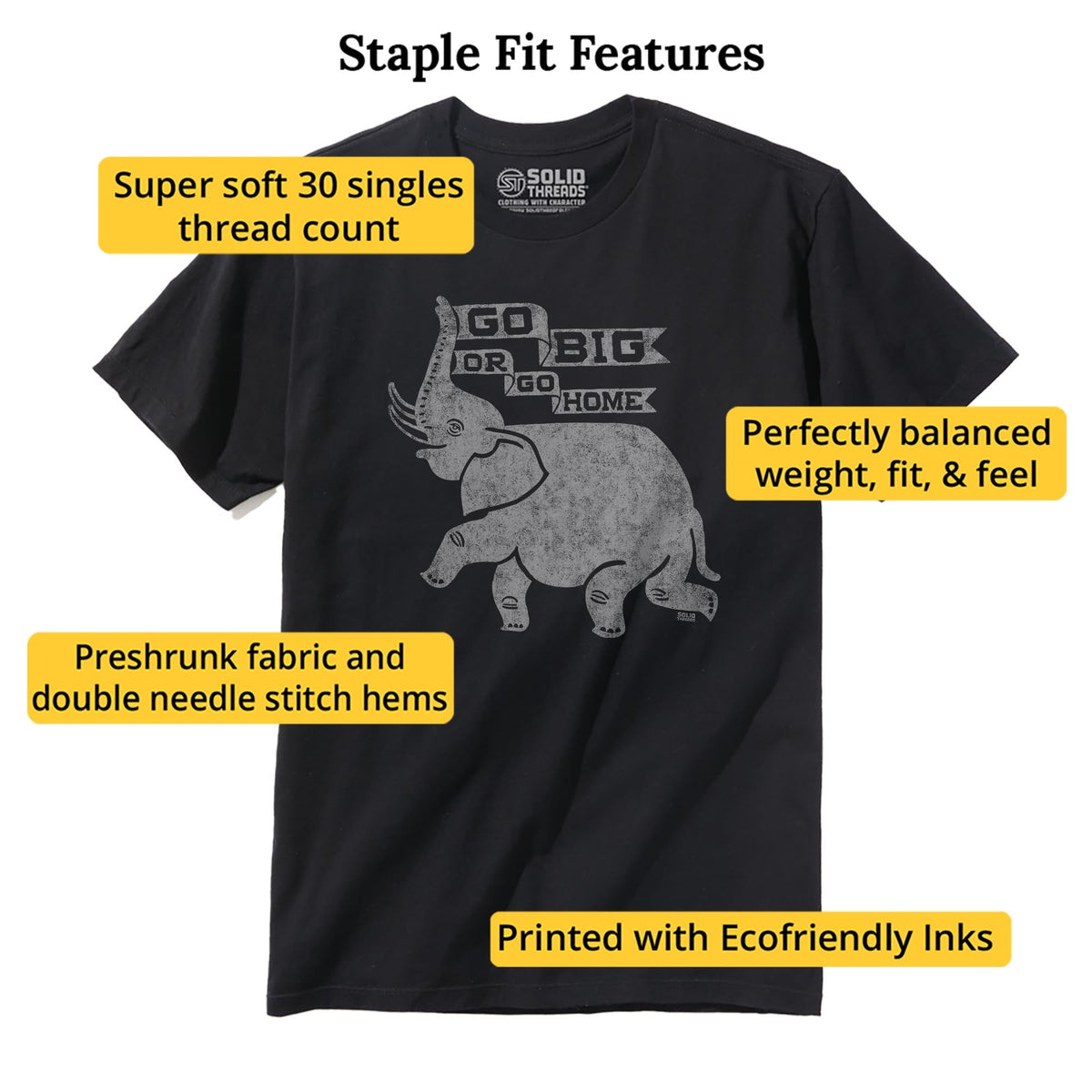 Go Big Or Go Home Vintage Staple T-shirt in Black - Fit Attributes