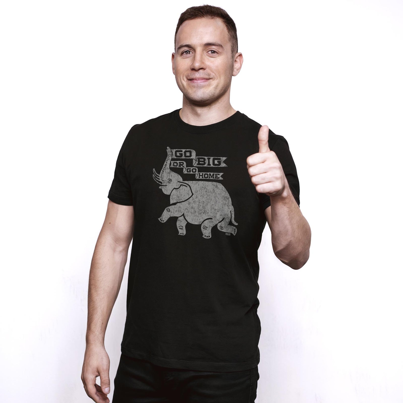 Go Big Or Go Home Vintage Staple T-shirt in Black On Model - Front View